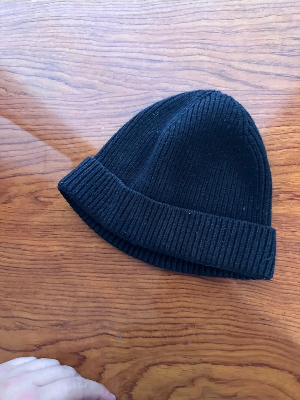 True Religion Black Ribbed Cuffed Beanie with White Logo